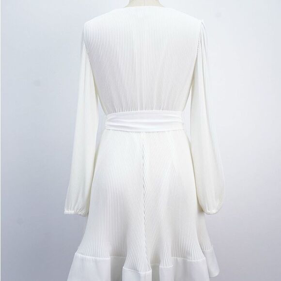 NWOT Milly Liv Long-Sleeve V-Neck Pleated Belted Mini Dress, size US6/UK10 - Picture 9 of 15